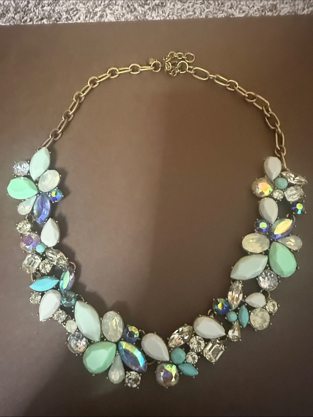 Gold-Tone Mint & Turquoise Crystal Statement Necklace